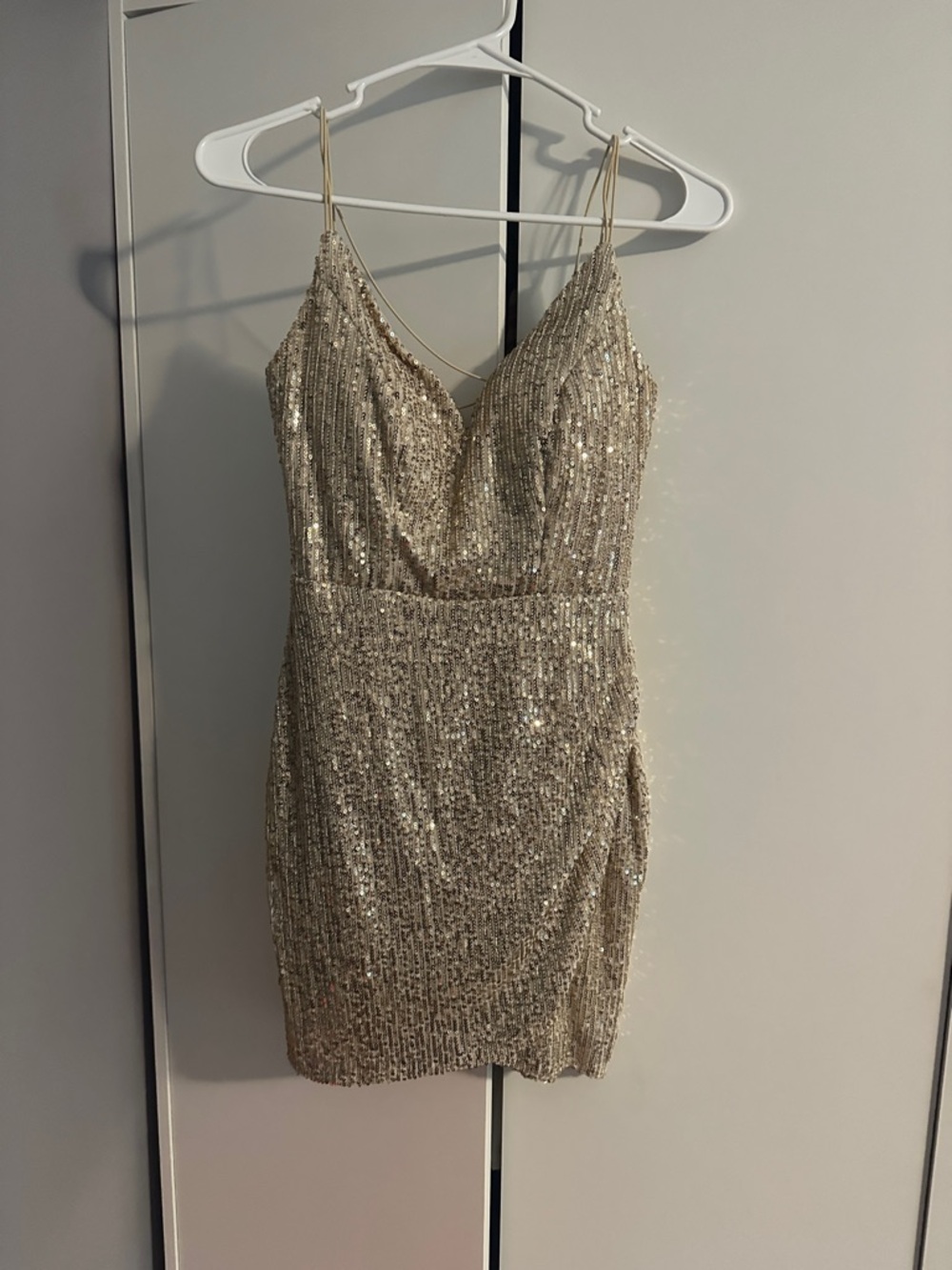 Gold Sequin V-Neck Spaghetti Strap Dress